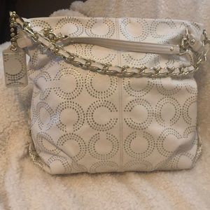Rare Coach HTF cream leather with gold signature
